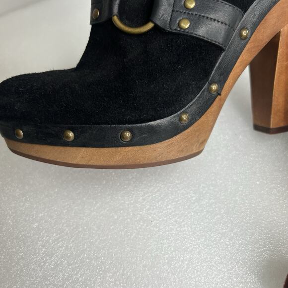 Lauren Ralph Lauren Stasia Sport Suede Platform Mule Clog Black Sz‎ 8M Studded - Picture 12 of 13